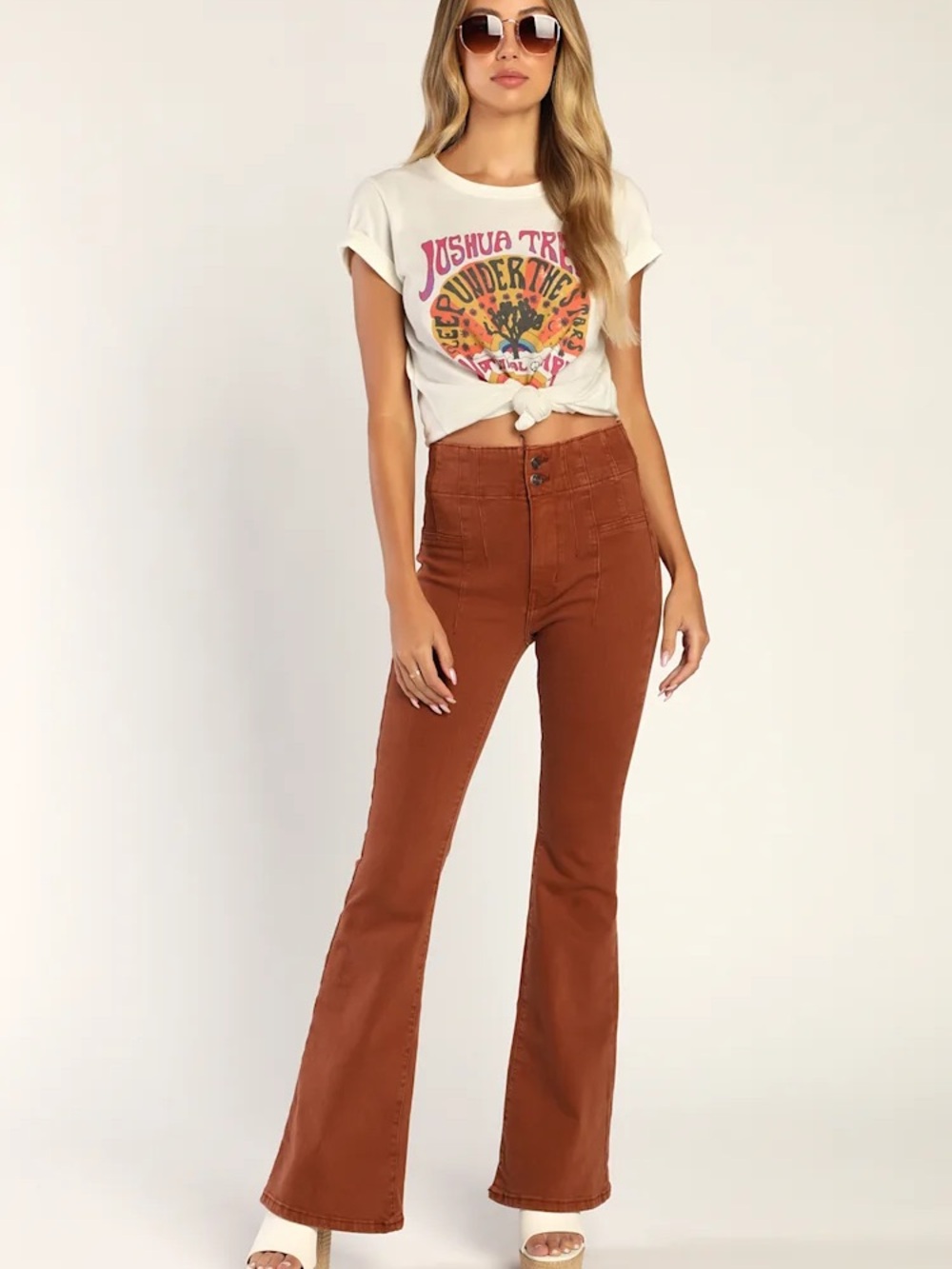 NWT FREE High-Rise Flare Jeans in Rust Brown SIZE 28